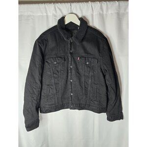 Levi's Premium Black Ex Boyfriend Sherpa Lined Trucker Denim Jacket SIZE LARGE